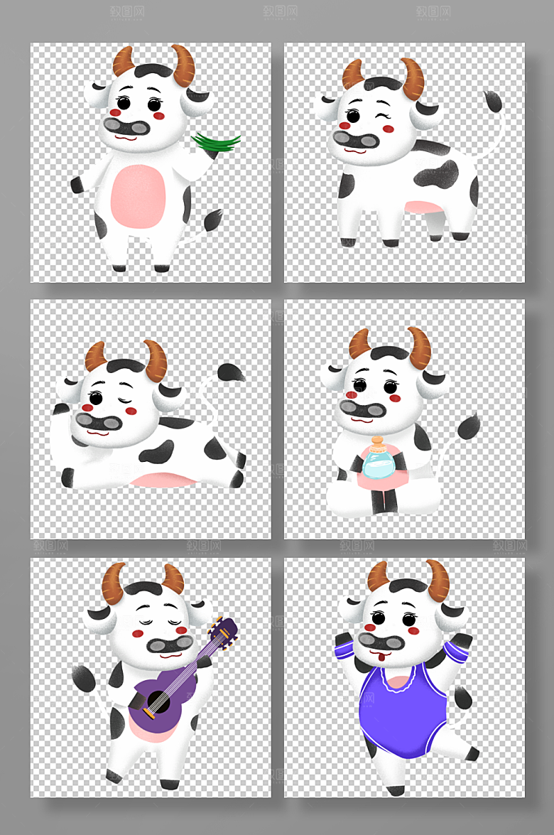 现代可爱小奶牛动物元素大气插画