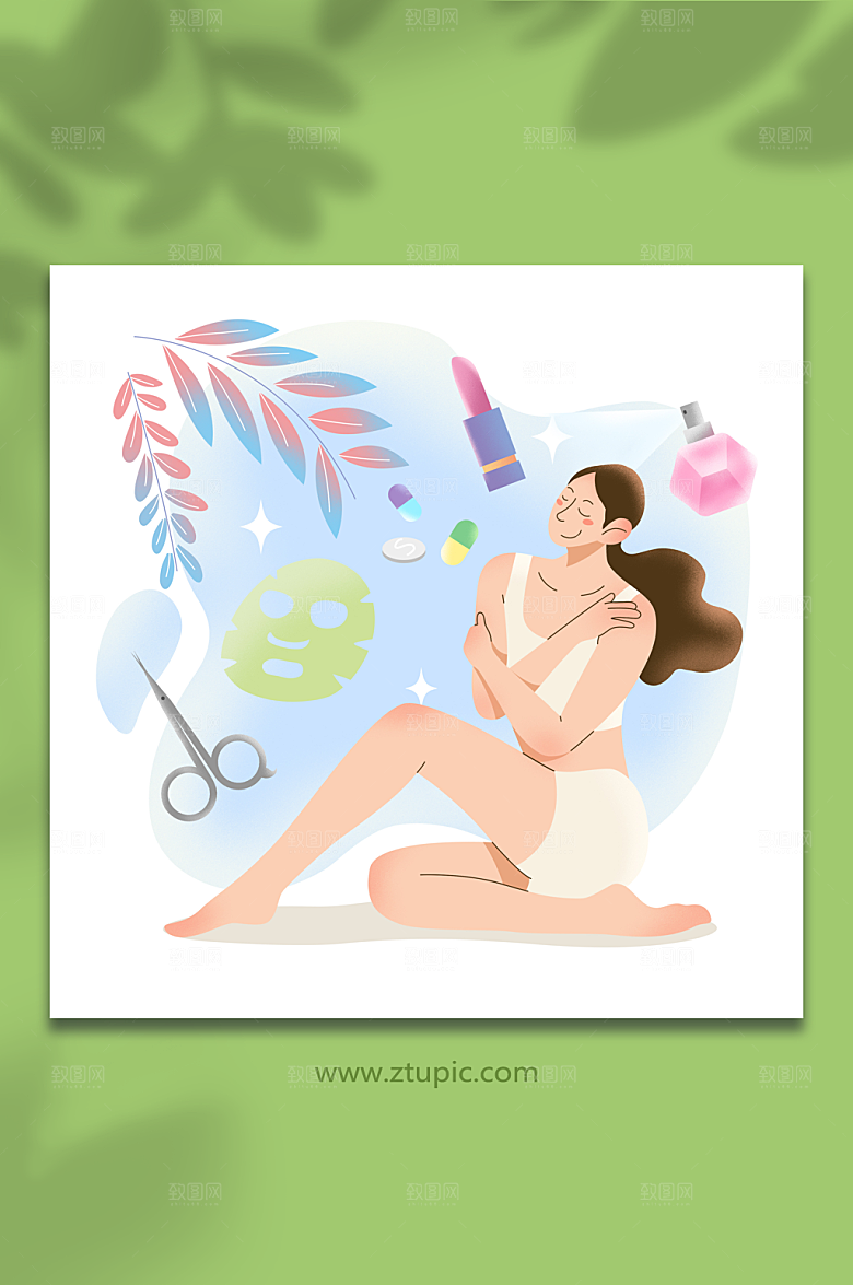 手绘女性护肤整形美容人物创意插画