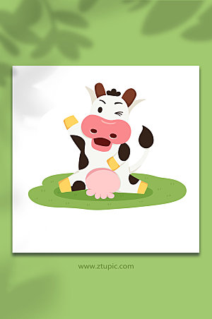 简约手绘开心奶牛动物元素大气插画