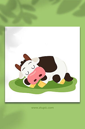 可爱手绘睡觉奶牛动物元素现代插画