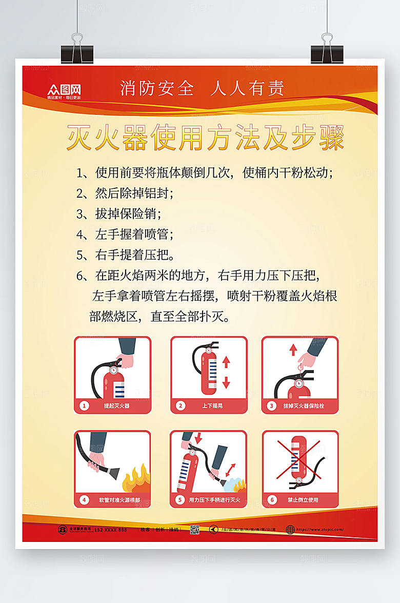 消防灭火器使用步骤方法大气海报