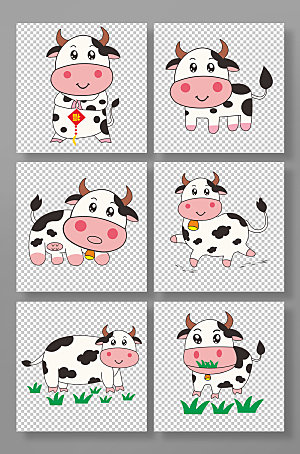 Q版卡通奶牛动物元素创意插画