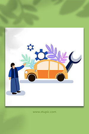手绘汽车服务美容行业创意插画