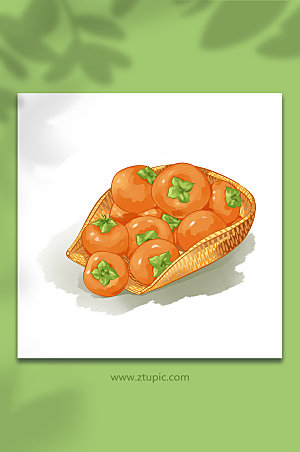 创新手绘霜降节气物品柿子商业插画