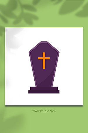黑色墓碑十字架万圣节元素插画设计
