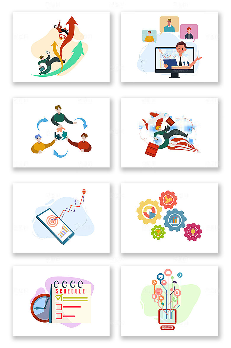手绘企业矢量图标元素创意插画