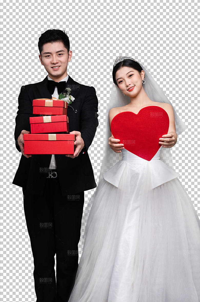 甜蜜婚纱照婚礼人物PNG送礼摄影图