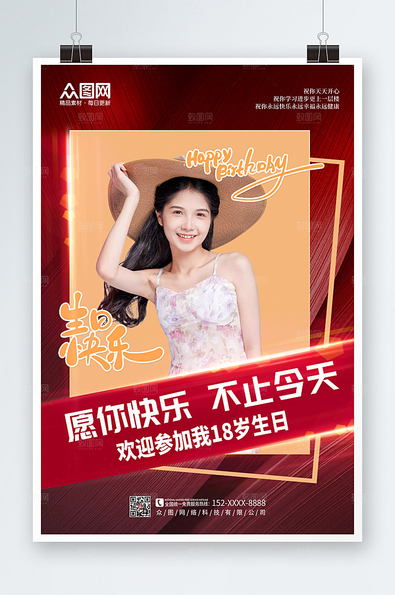 高端生日快乐生日祝福人物大气海报