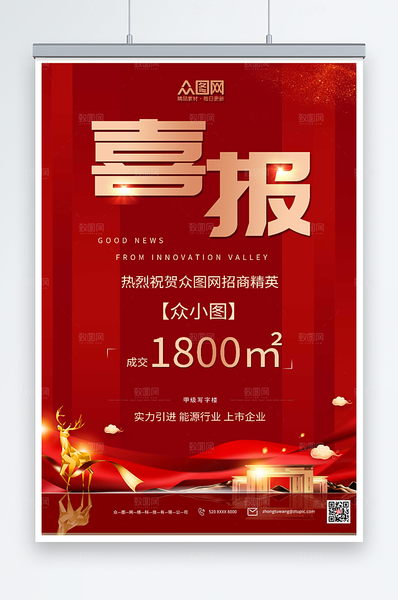 现代红色地产大气销售喜报海报
