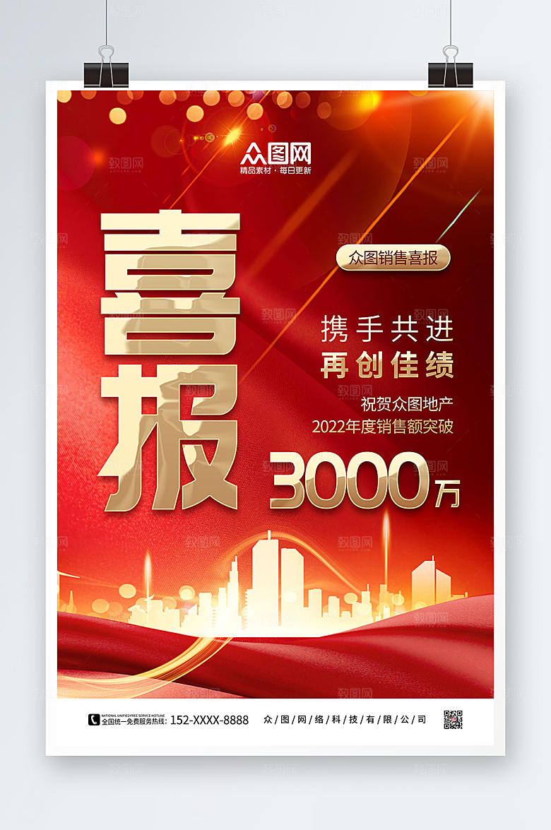 红色时尚销售喜报高端海报