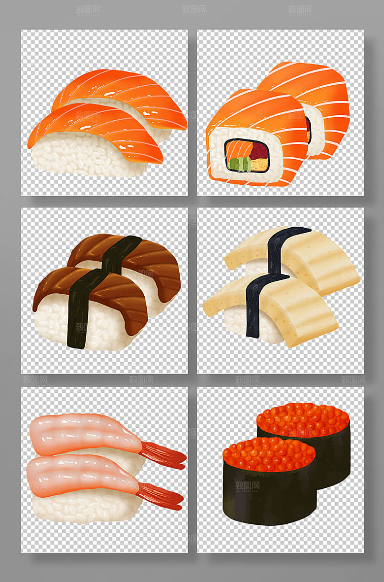 简约寿司日料美食元素卡通插画