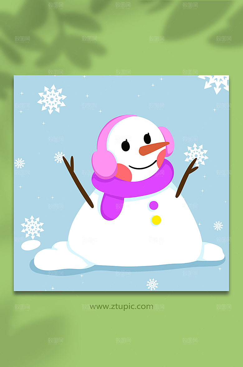 淡雅耳罩雪人小雪节气手绘插画