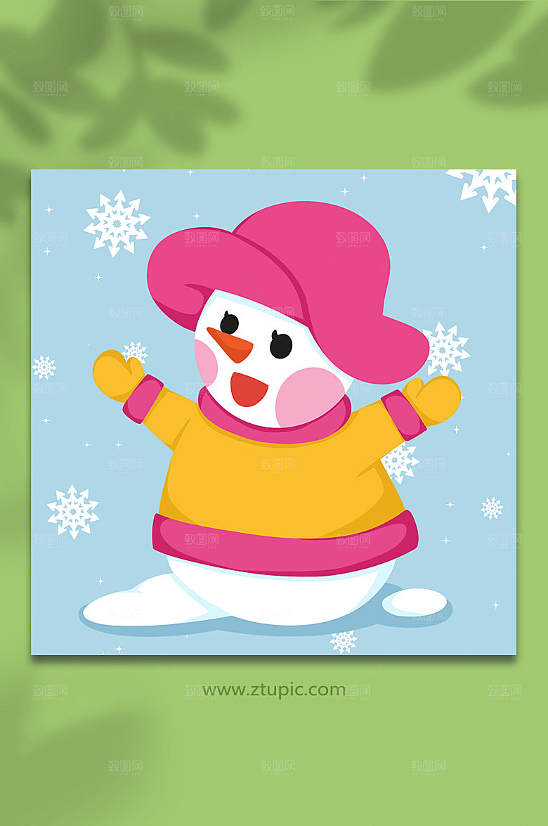 可爱女孩雪人小雪节气清新插画