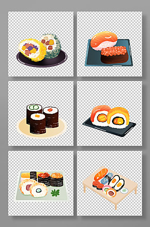 手绘寿司日料美食元素现代插画
