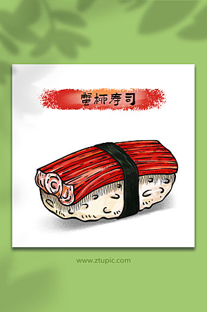 现代蟹柳寿司日料美食创意插画