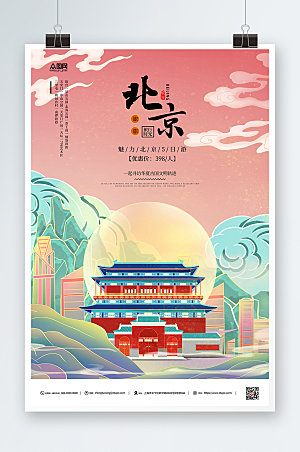 现代国潮北京城市旅游创意海报