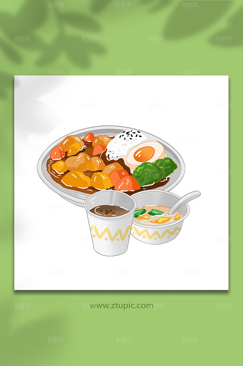 咖喱猪排饭寿司日料美食时尚插画