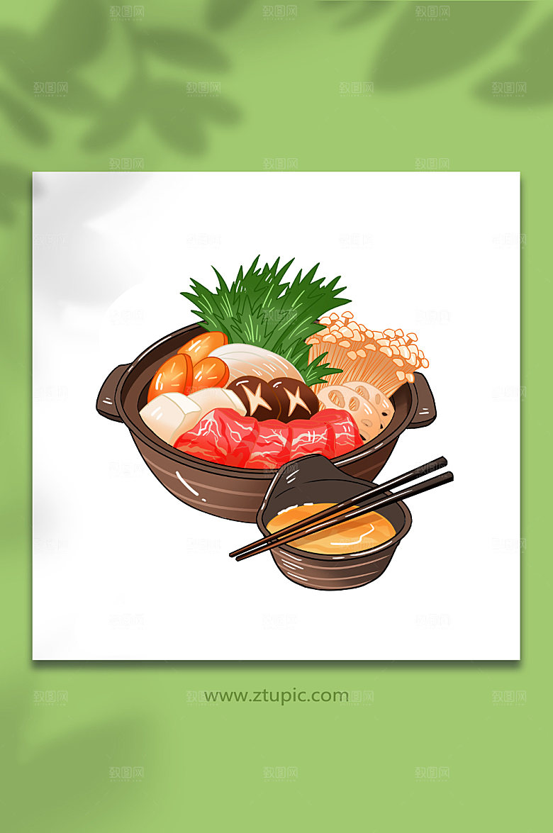 原创寿喜锅寿司日料美食现代插画