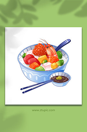 创新鱼生饭寿司日料美食卡通插画