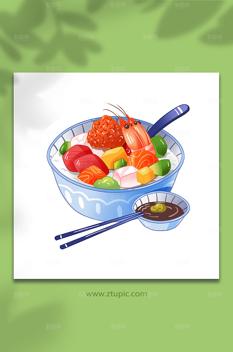 创新鱼生饭寿司日料美食卡通插画