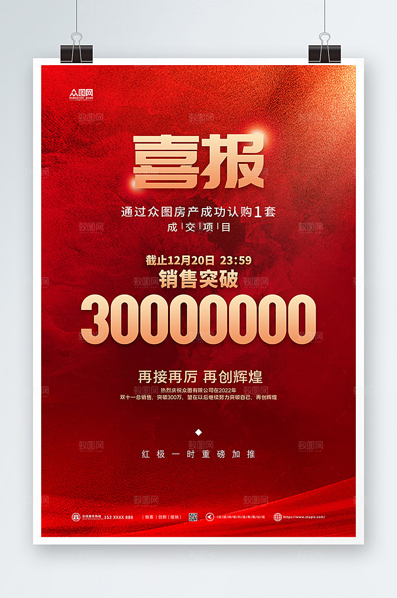 时尚销售喜报红色现代海报