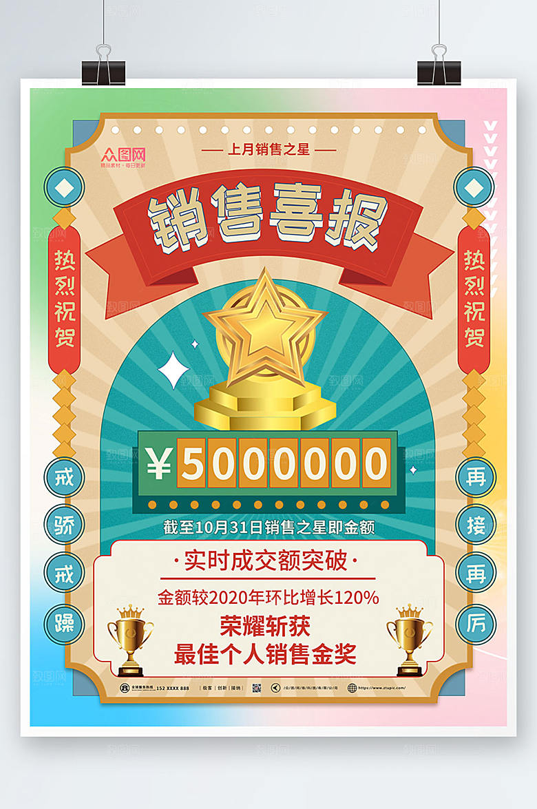简约高端销售喜报海报设计