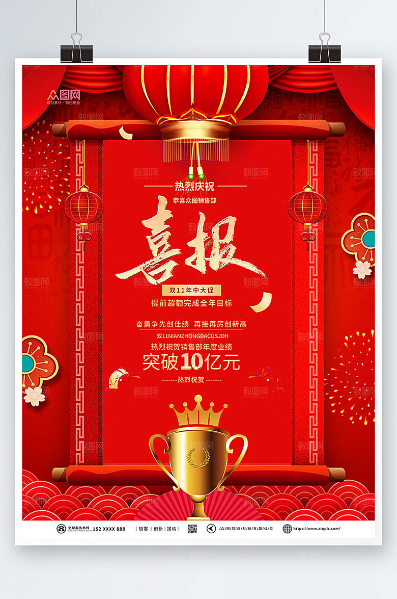 红色时尚销售喜报原创海报