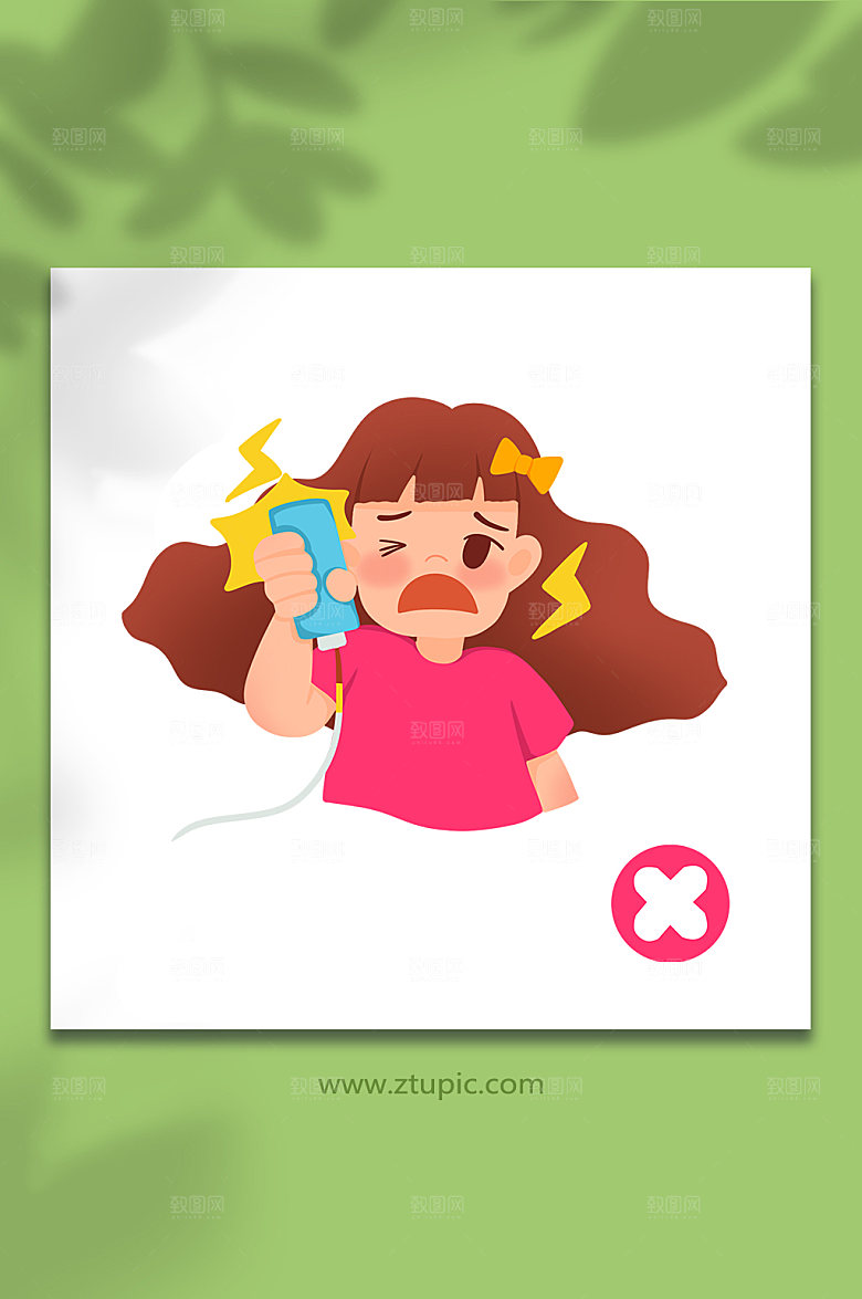 创意电话不接听用电安全元素人物插画