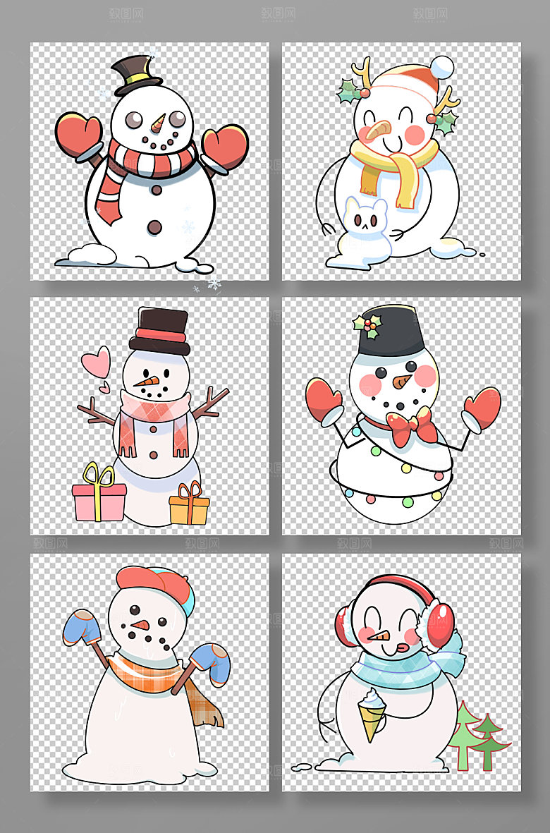 手绘冬季雪人小雪节气原创元素插画