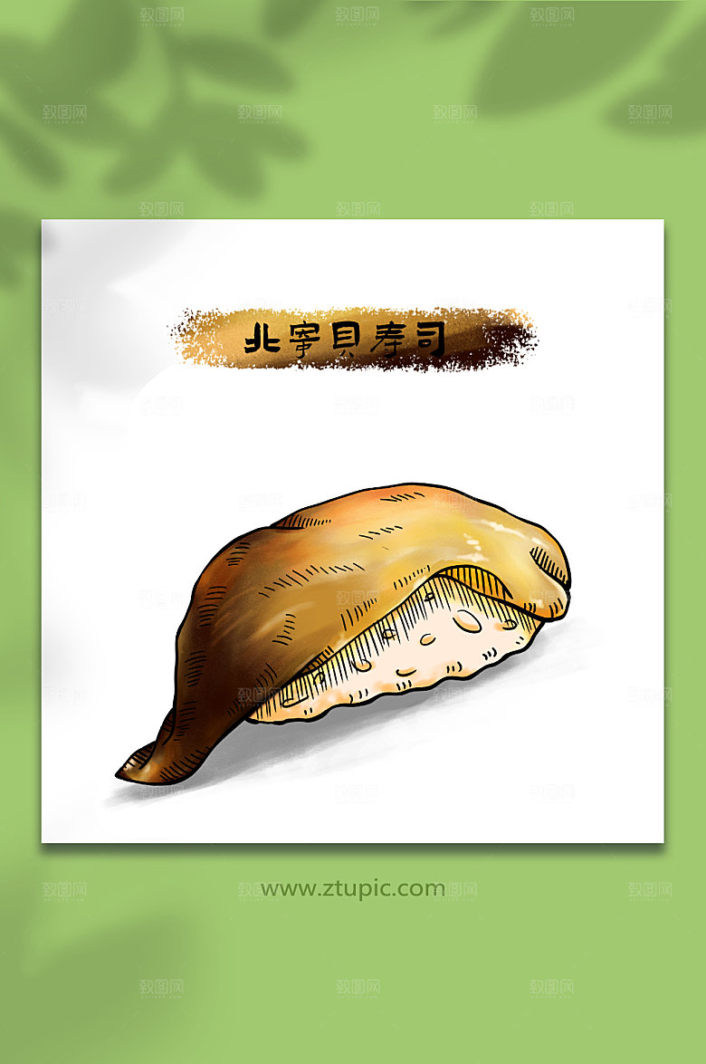 原创北寄贝寿司日料美食大气插画