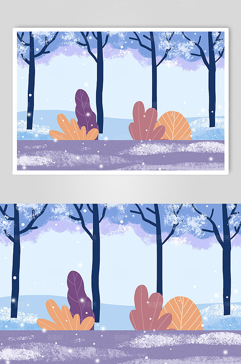 蓝色冬季飘雪插画高端背景图