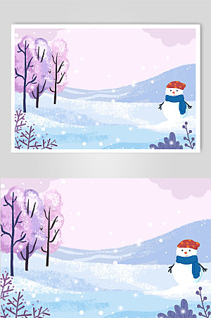 现代冬季户外风景插画紫色背景图