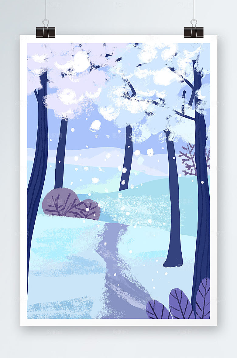 清新冬季小雪节气插画时尚背景图