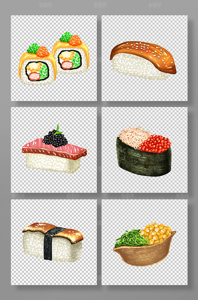 原创美味卡通日料美食组合现代元素