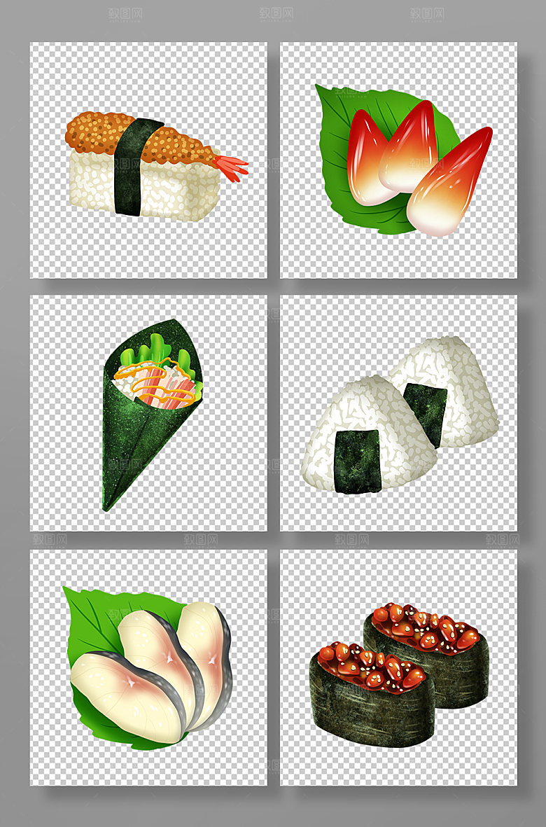 大气美味日料美食组合简约插画