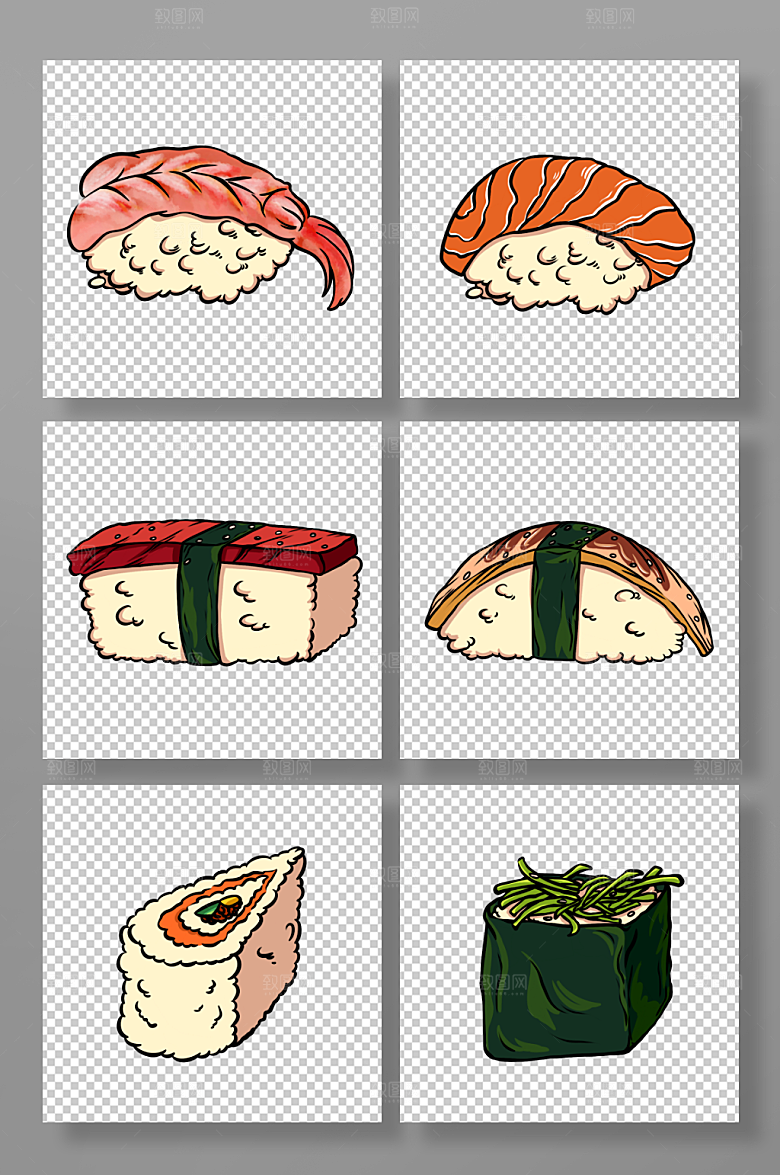 简约寿司日料美食元素时尚插画