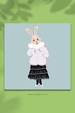 创意冬季可爱美女兔子人物手绘插画