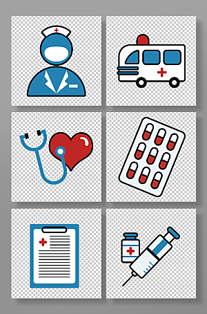 时尚蓝色现代医疗图标元素插画