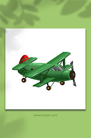 绿色复古两翼飞机交通工具卡通插画