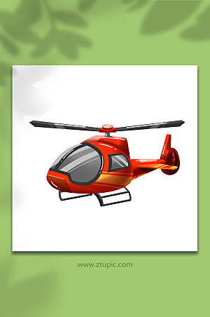 红色立体直升机交通工具创意插画