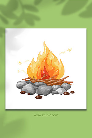火红手绘火堆小雪节气元素立体插画