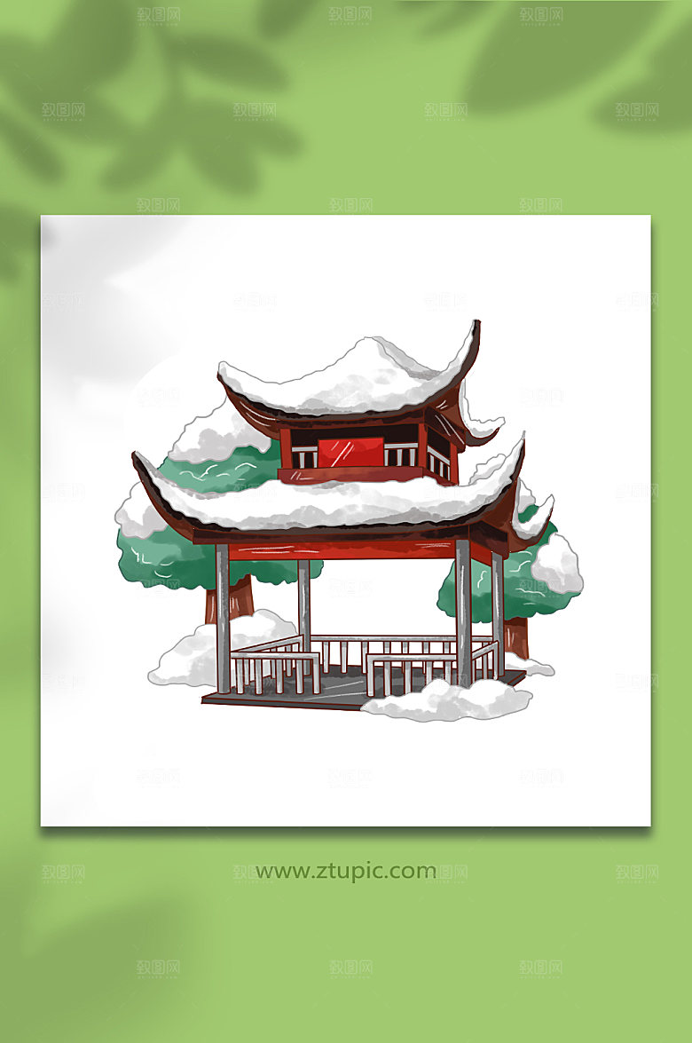 简洁冬季雪堆凉亭小雪节气创意插画