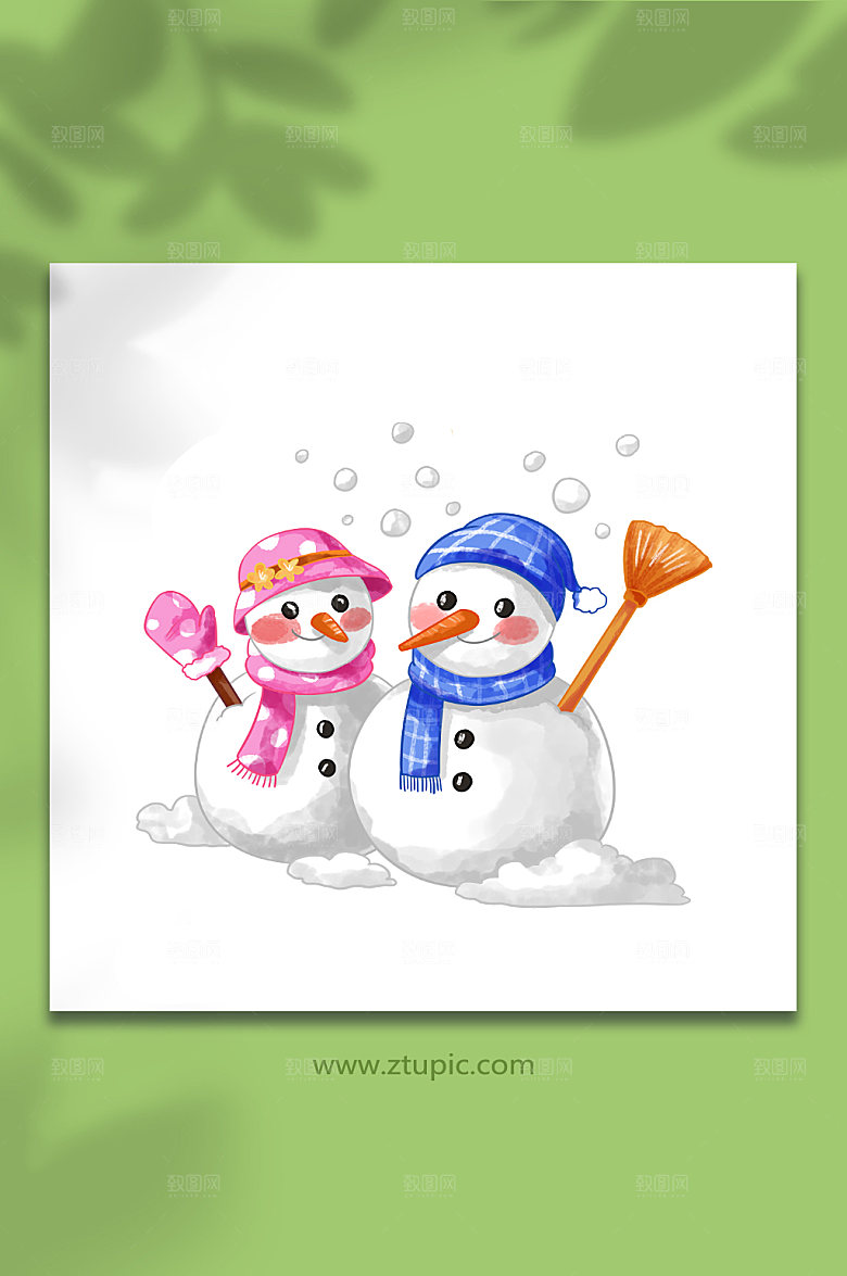 立体卡通冬季雪人小雪节气唯美插画