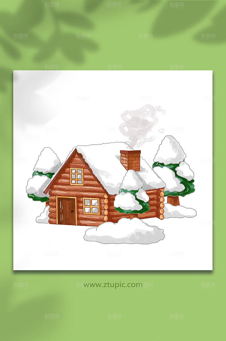 简洁可爱冬季雪屋小雪节气卡通插画