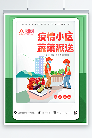 绿色边框疫情蔬菜社区团购促销海报