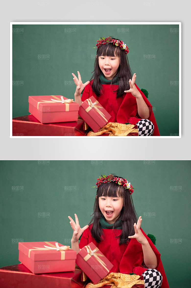 惊喜圣诞小女孩精美摄影图