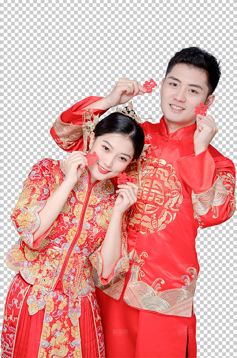 红色婚礼男女人物免扣PNG摄影照