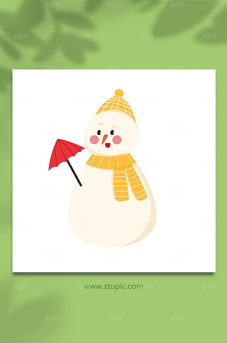 极简撑红伞小雪节气元素卡通插画