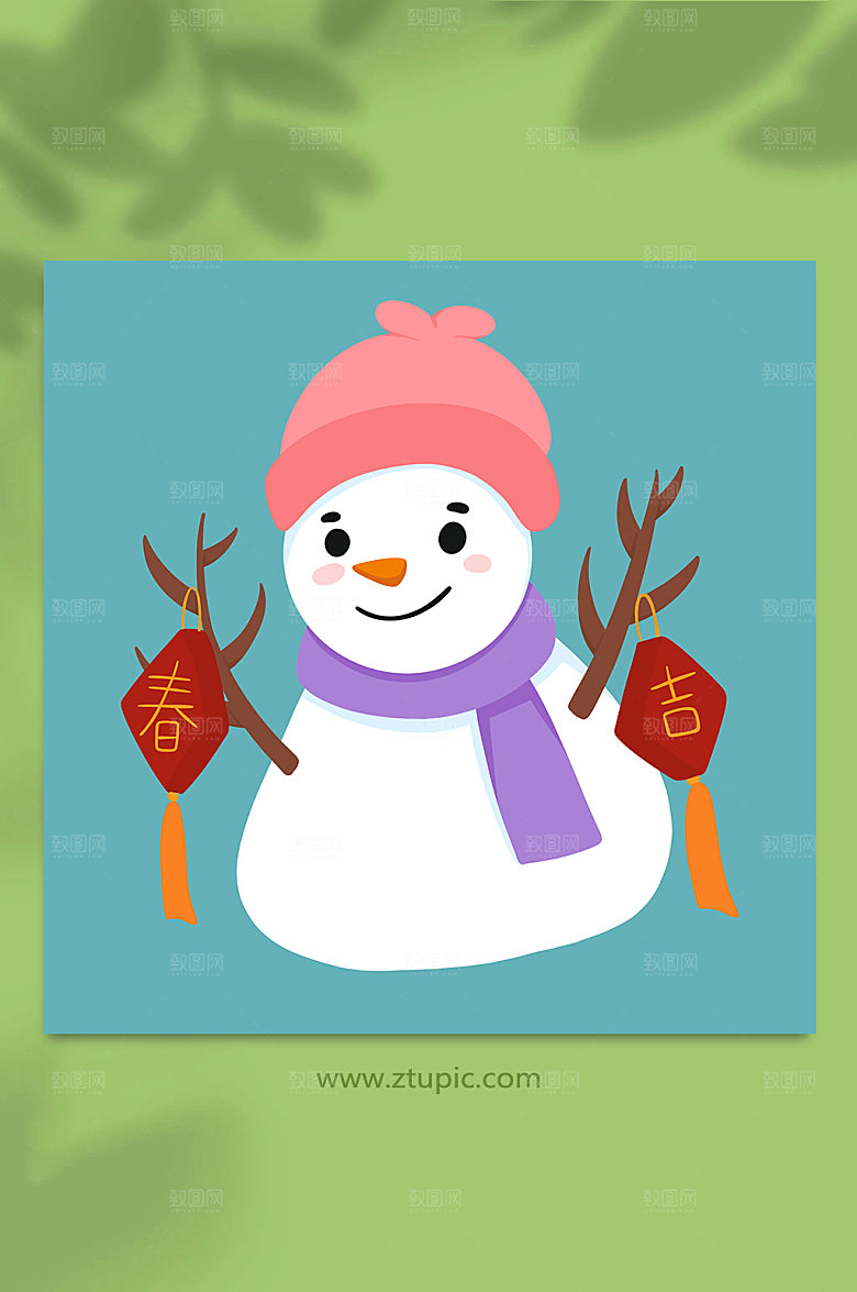 喜庆新春雪人小雪节气冬季插画