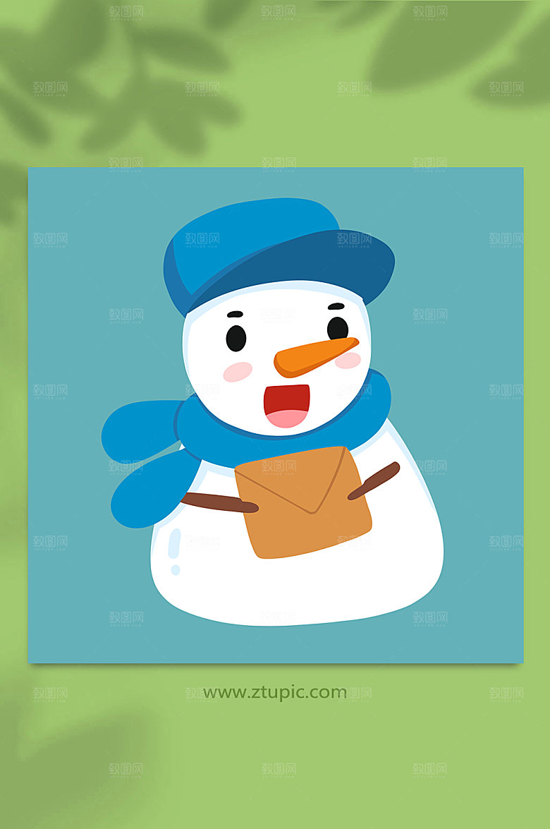 蓝色信件雪人小雪节气卡通插画
